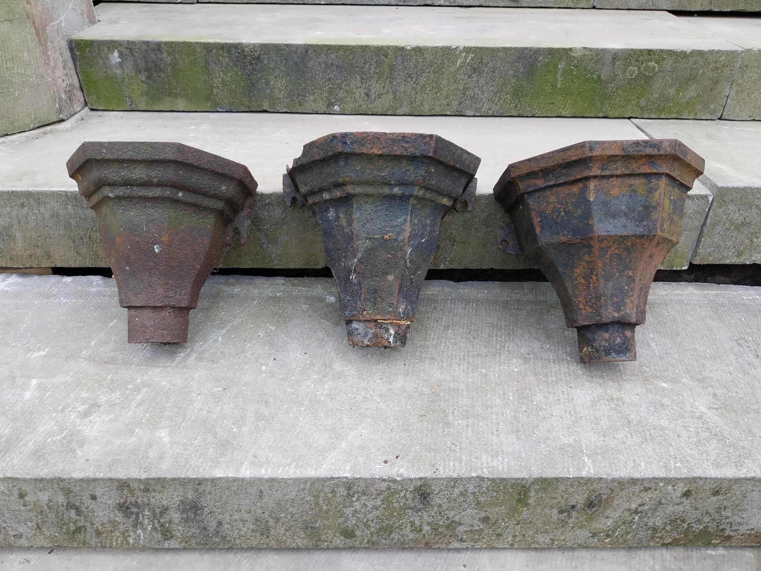 Three 19th C. cast iron copper heads {Approx.. 28 cm H x 26 cm W x 19 cm D}.