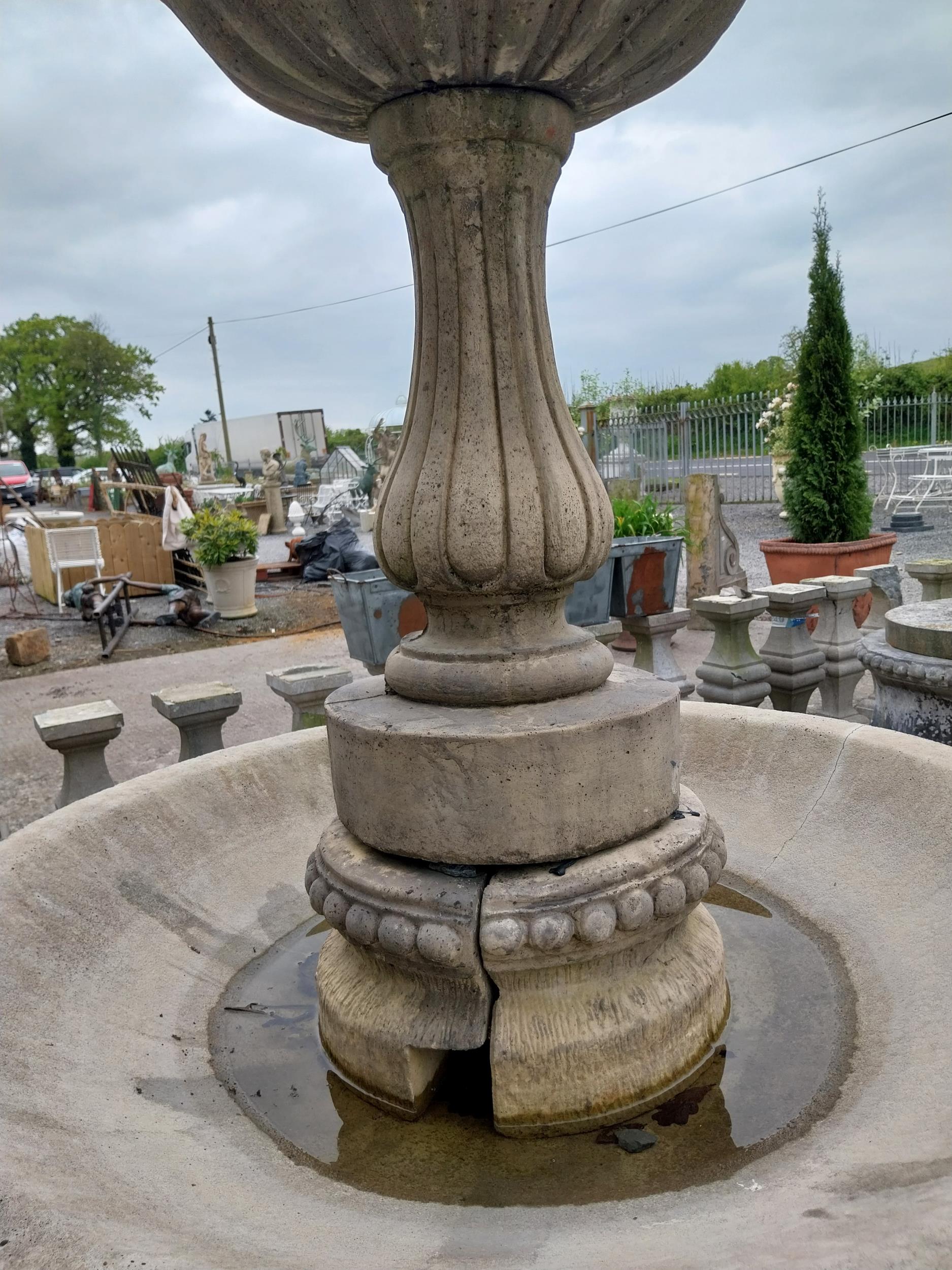 Good quality moulded sandstone two-tiered fountain surmounted by Cherub with surround {250 cm H x - Image 5 of 6