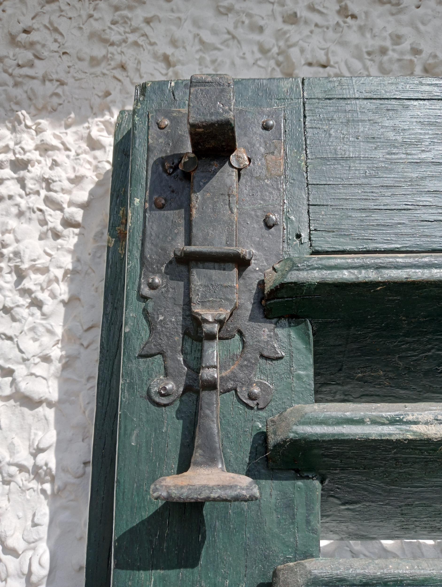 Pair of French style green louvred window shutters {H 134cm x W 105cm x D 5cm}. - Image 2 of 4