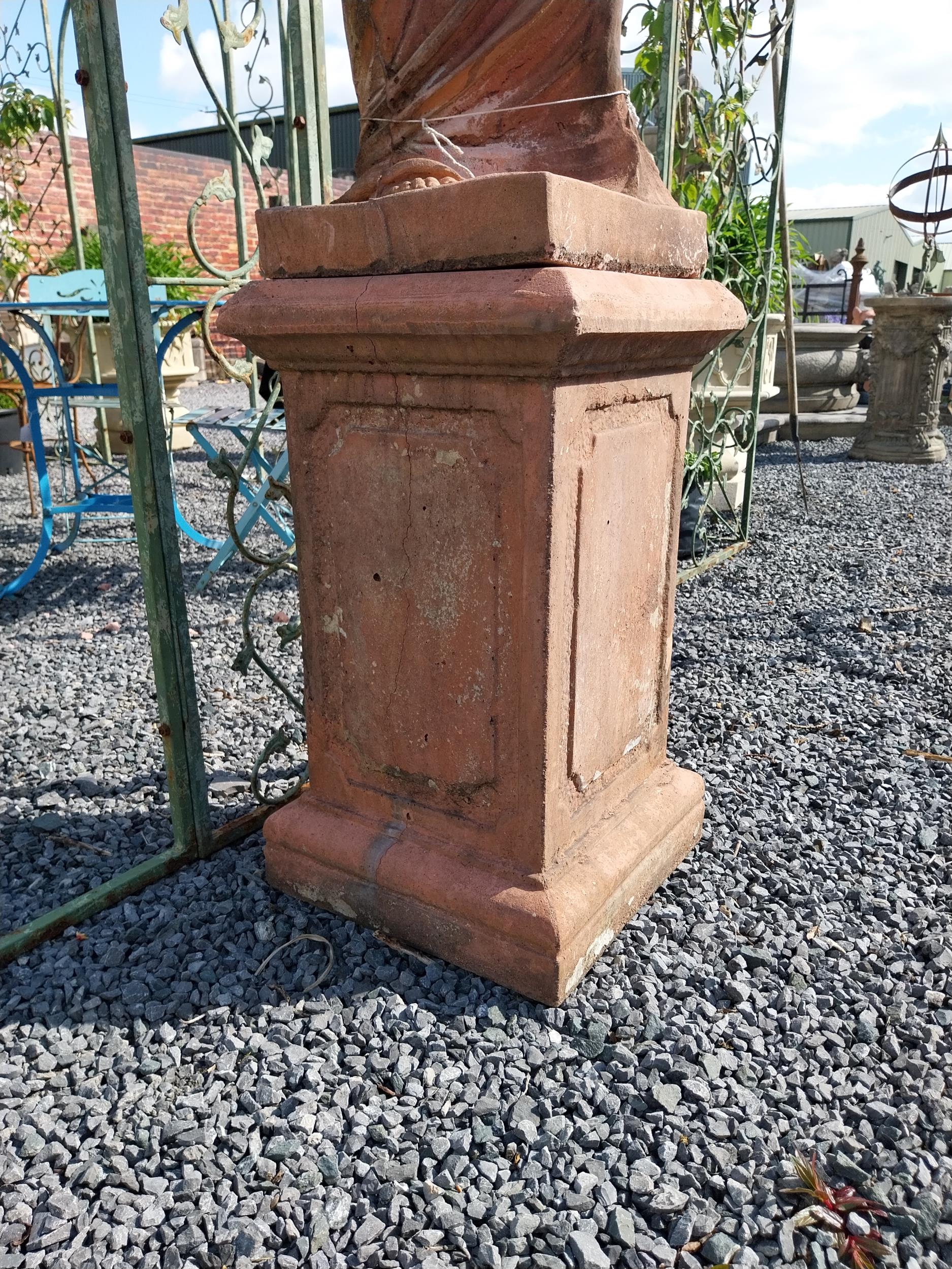 Moulded terracotta Venus de Milo statue raised on pedestal {200 cm H x 47 cm W x 47 cm D}. - Image 8 of 10