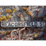 Cast iron Street sign Beaconsfield St {H 13cm x W 102cm }. (NOT AVAILABLE TO VIEW IN PERSON)