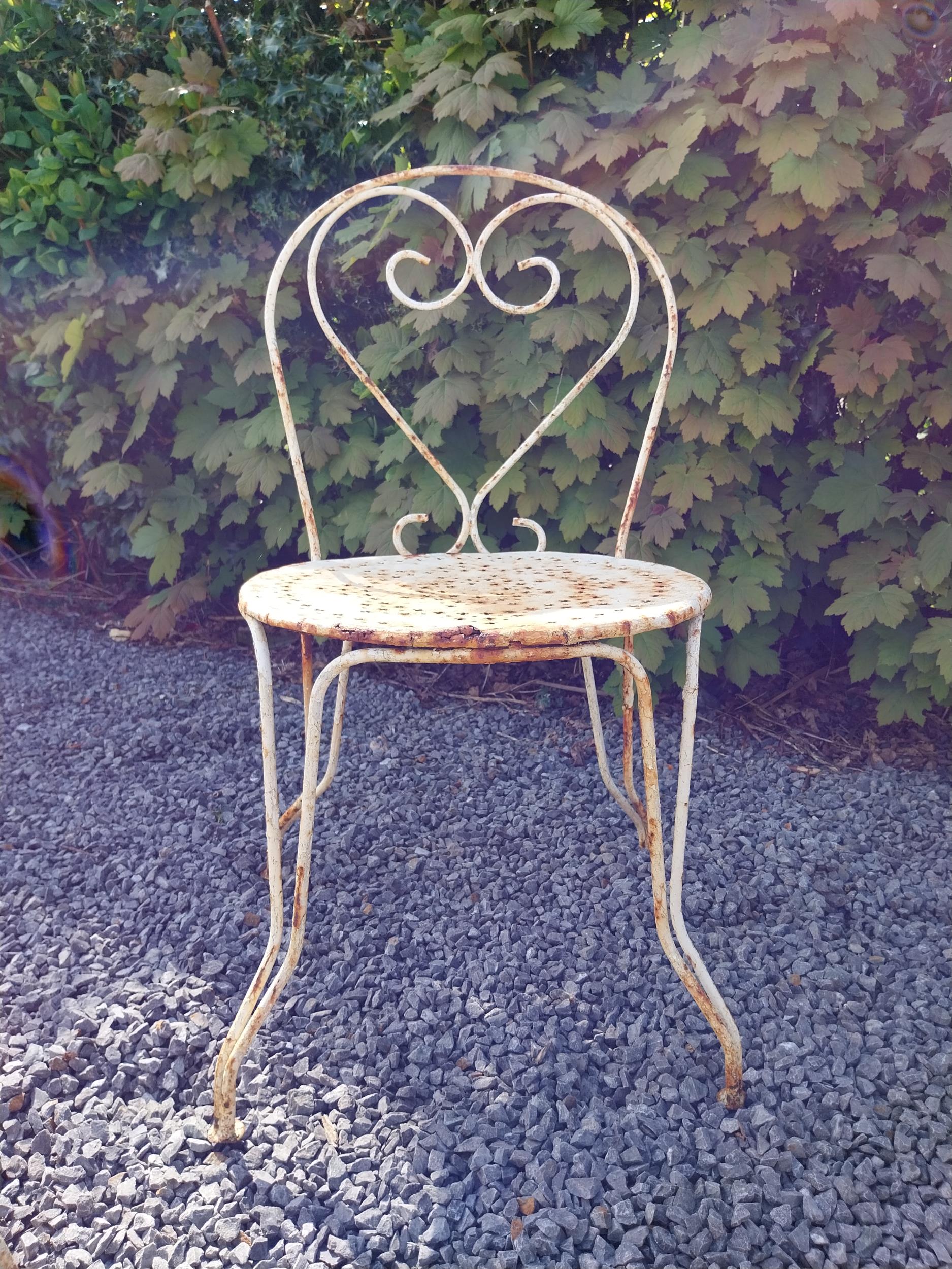 Early 20th C. French wrought iron garden table with three matching chairs and one matching - Image 4 of 9