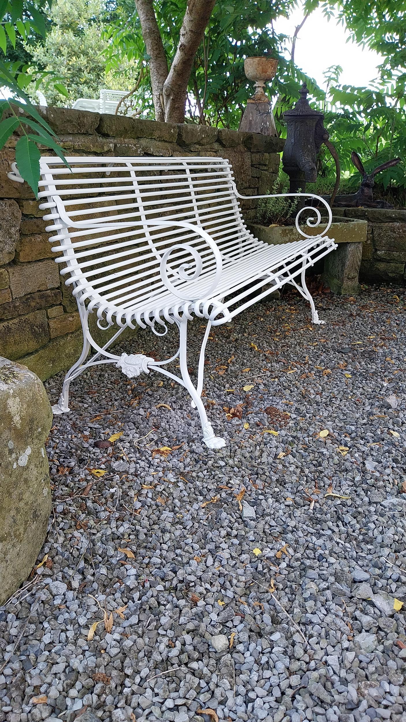 Exceptional quality hand forged wrought iron Arras style three seater garden bench {80 cm H x 150 cm - Image 2 of 4