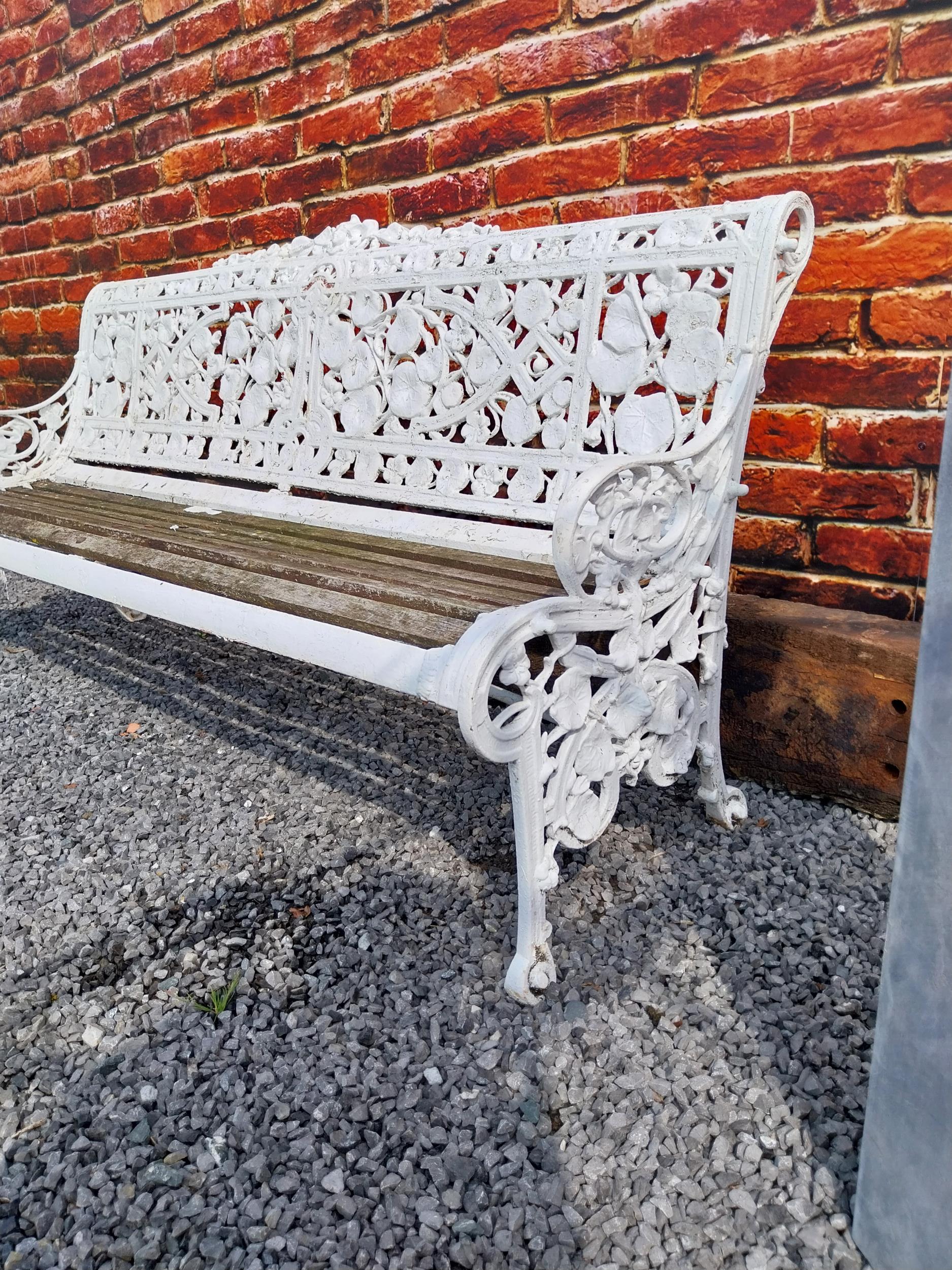 Rare 19th C. cast iron Coalbrookdale garden bench with nasturtium design {86 cm H x 183 cm W x 66 cm - Image 2 of 6