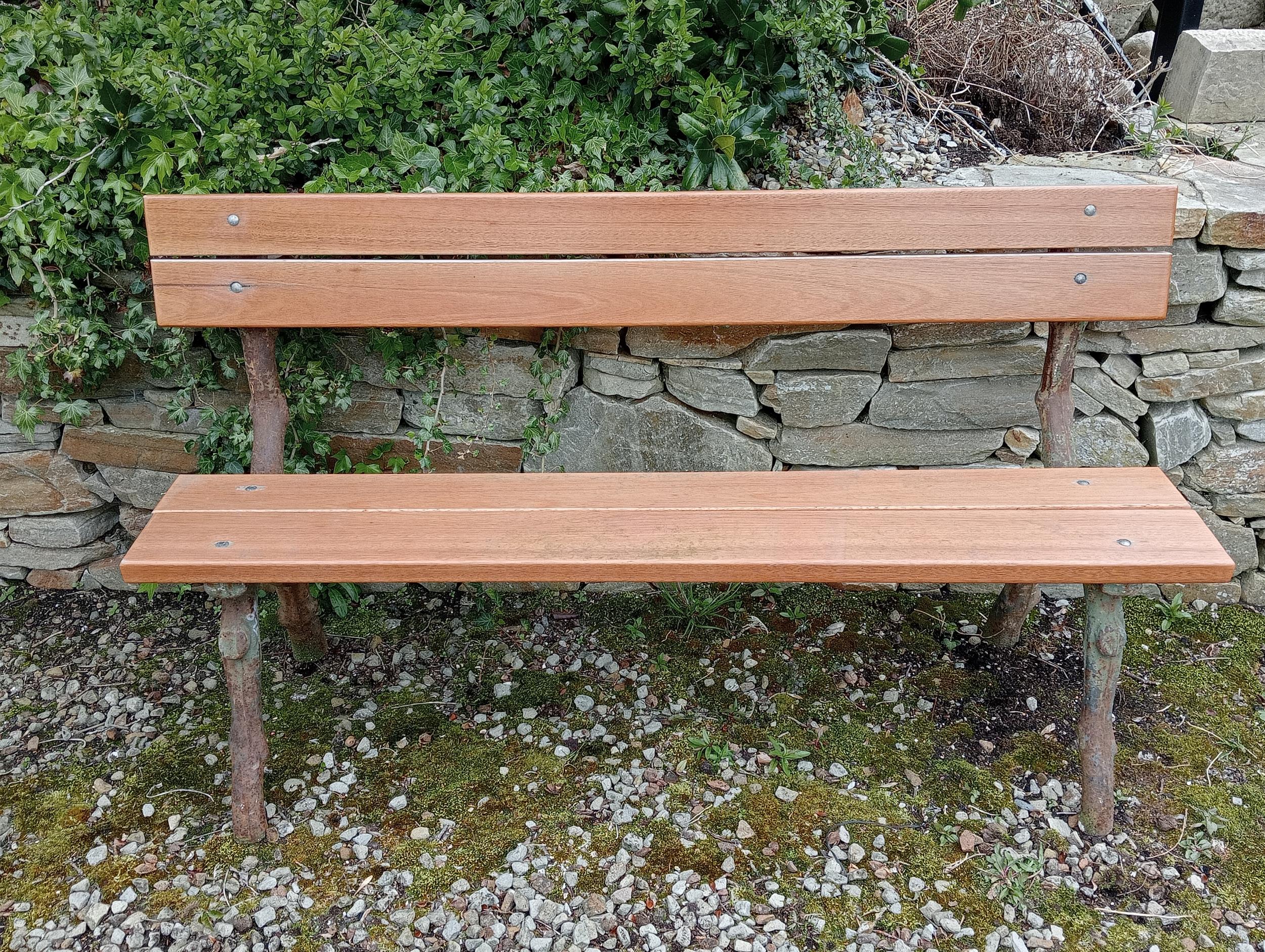 Cast iron rustic bramble bench with wooden slats {H 85cm x W 155cm x D 50cm}. (NOT AVAILABLE TO VIEW