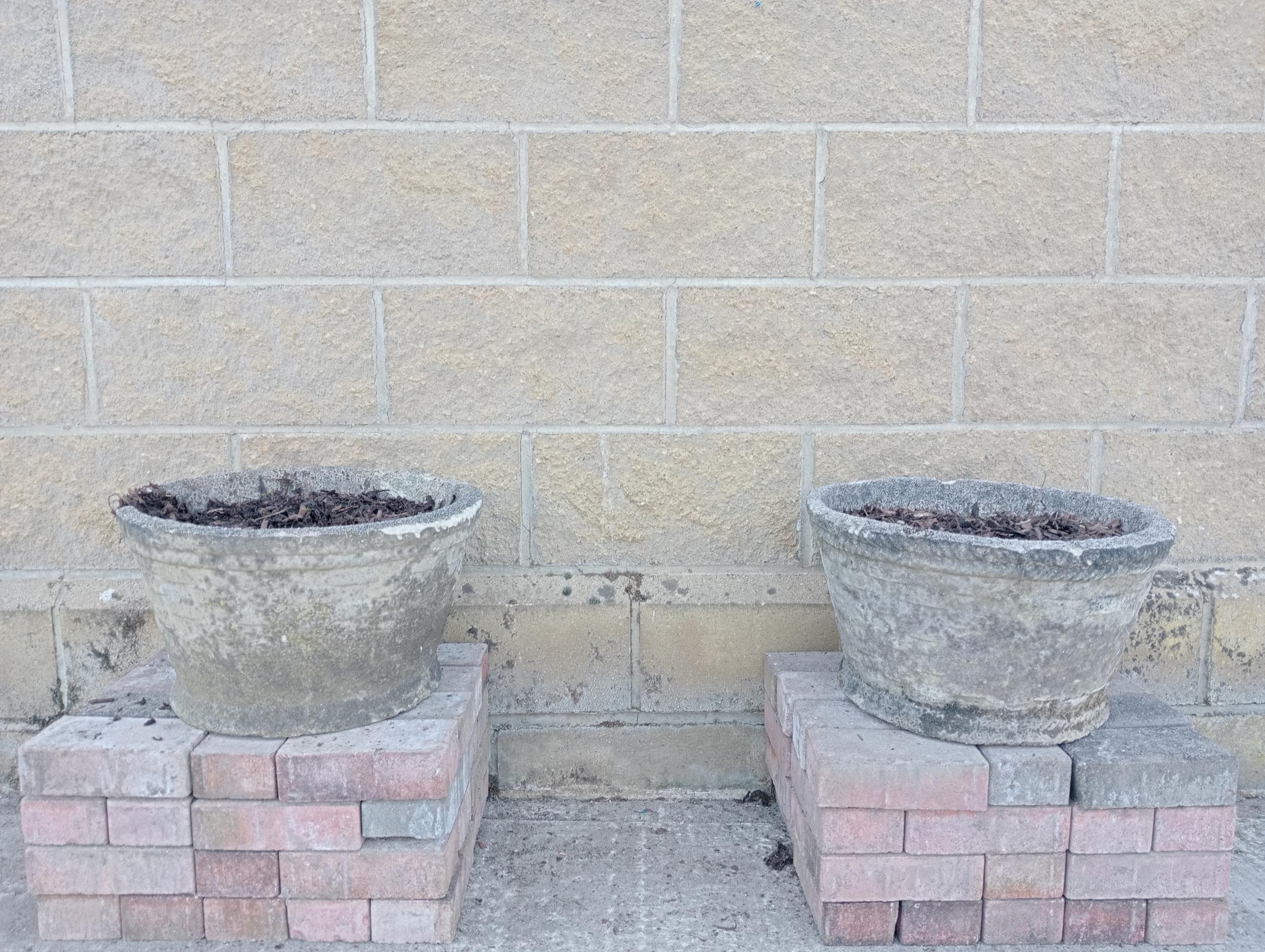 Pair of stone planters {H 26cm x Dia 46cm }. (NOT AVAILABLE TO VIEW IN PERSON)