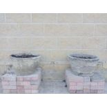 Pair of stone planters {H 26cm x Dia 46cm }. (NOT AVAILABLE TO VIEW IN PERSON)