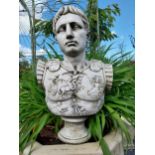 Moulded stone bust of Caesar {57 cm H x 37 cm W x 23 cm D}.