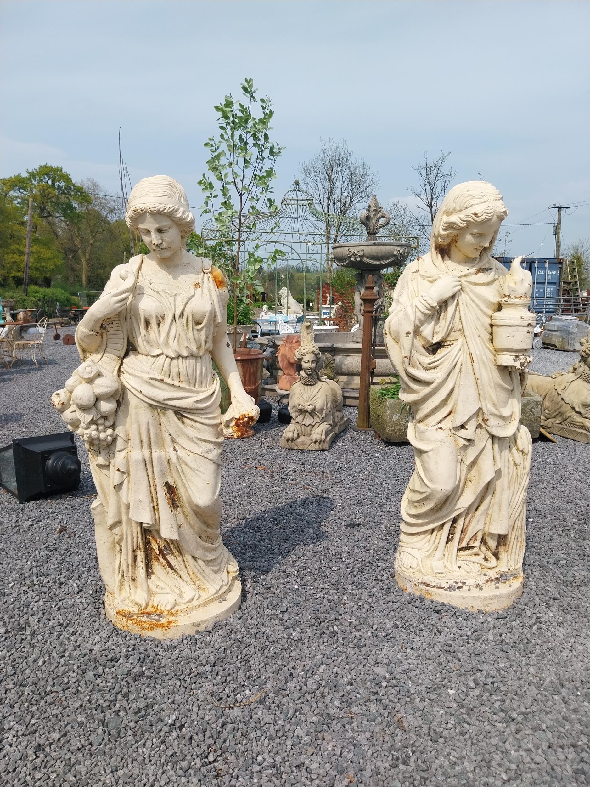 Set of four good quality cast iron Four Seasons statues {Approx. 152 cm H x 70 cm W x 50 cm D}. - Image 3 of 10