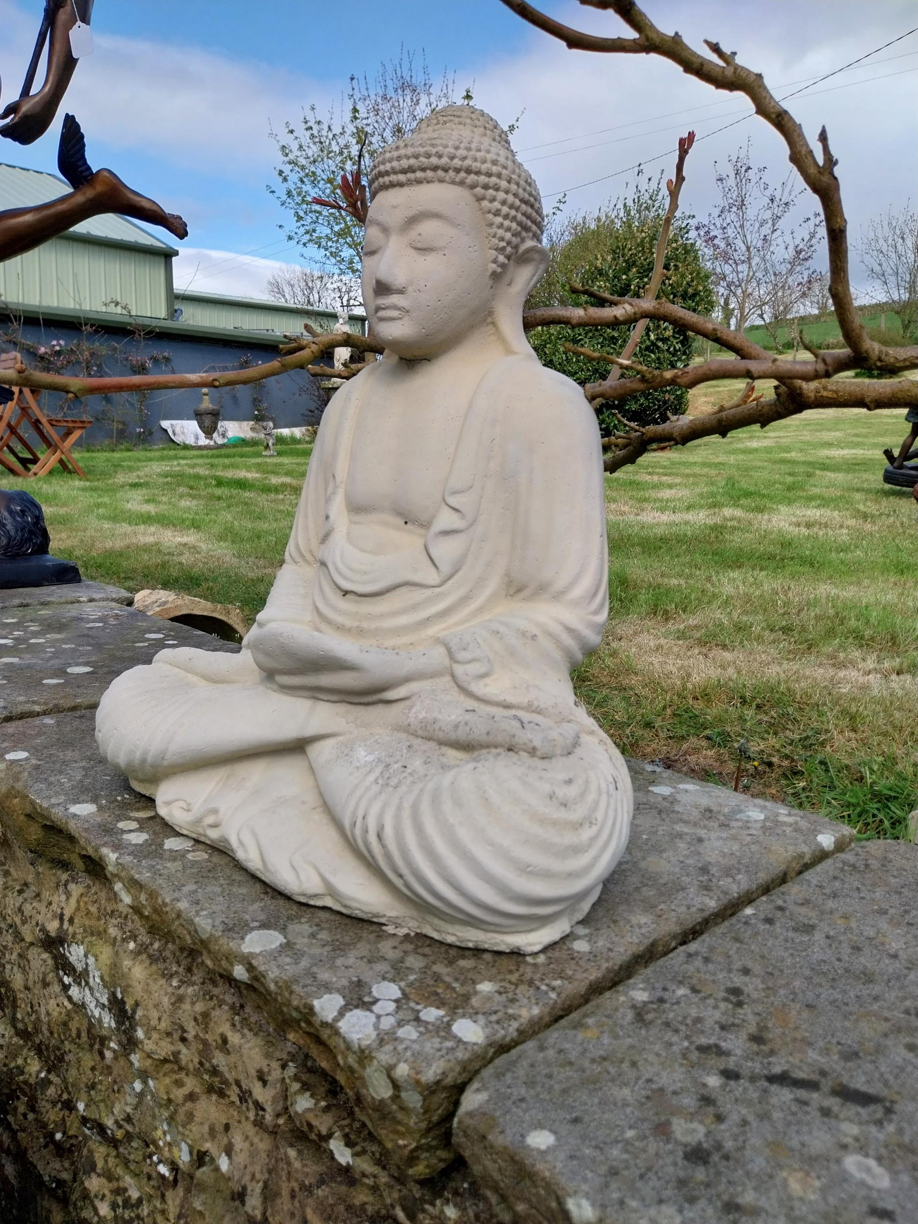Good quality moulded sandstone Buddha statue {50 cm H x 43 cm W x 25 cm D}. - Image 3 of 8