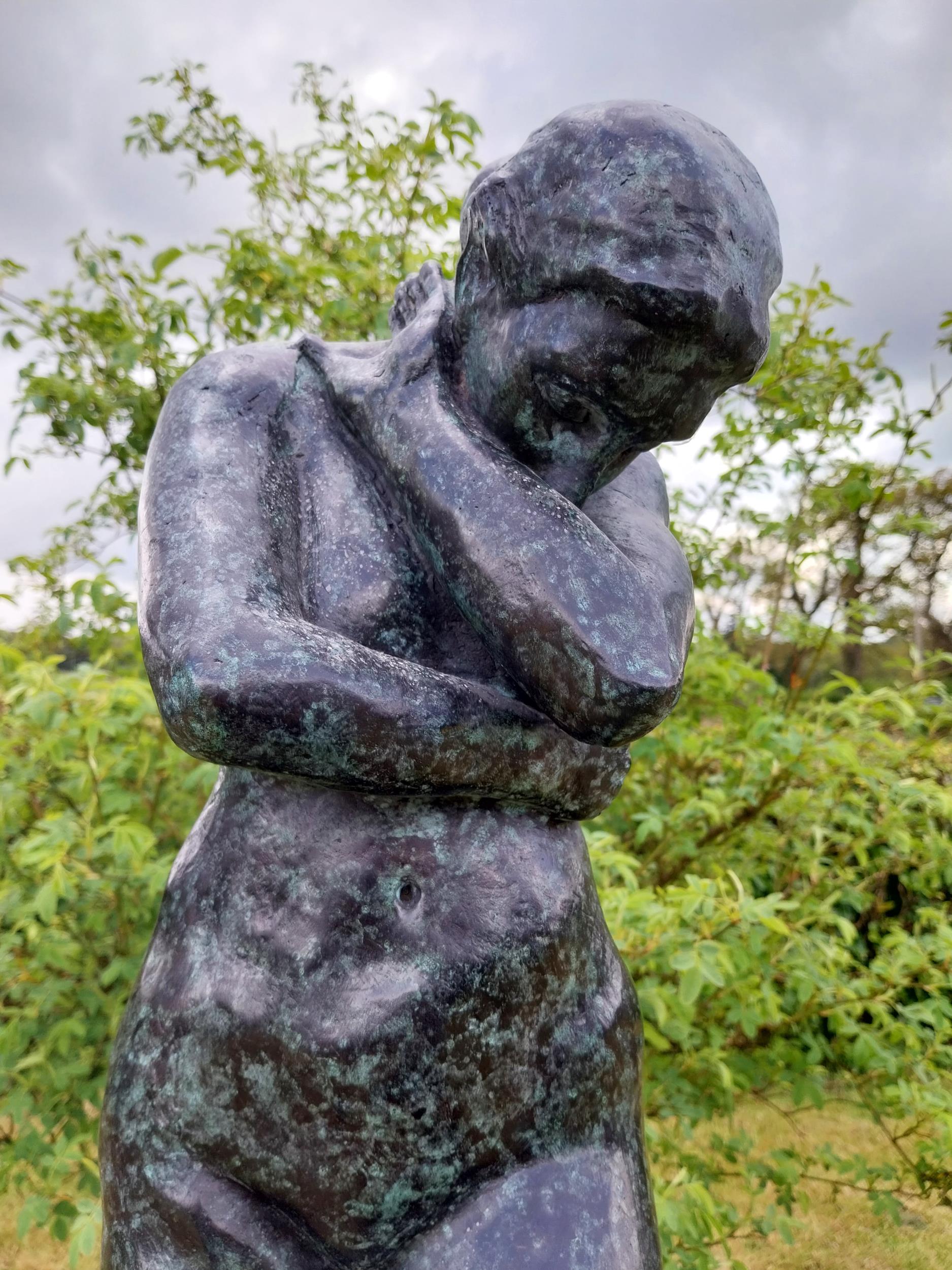 Exceptional quality contemporary bronze sculpture 'The Lonely Embrace' raised on slate plinth { - Image 4 of 10