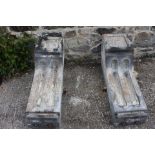 Pair of 19th C reeded stone balcony corbels {H 86cm x W 27cm x D 38cm }. (NOT AVAILABLE TO VIEW IN
