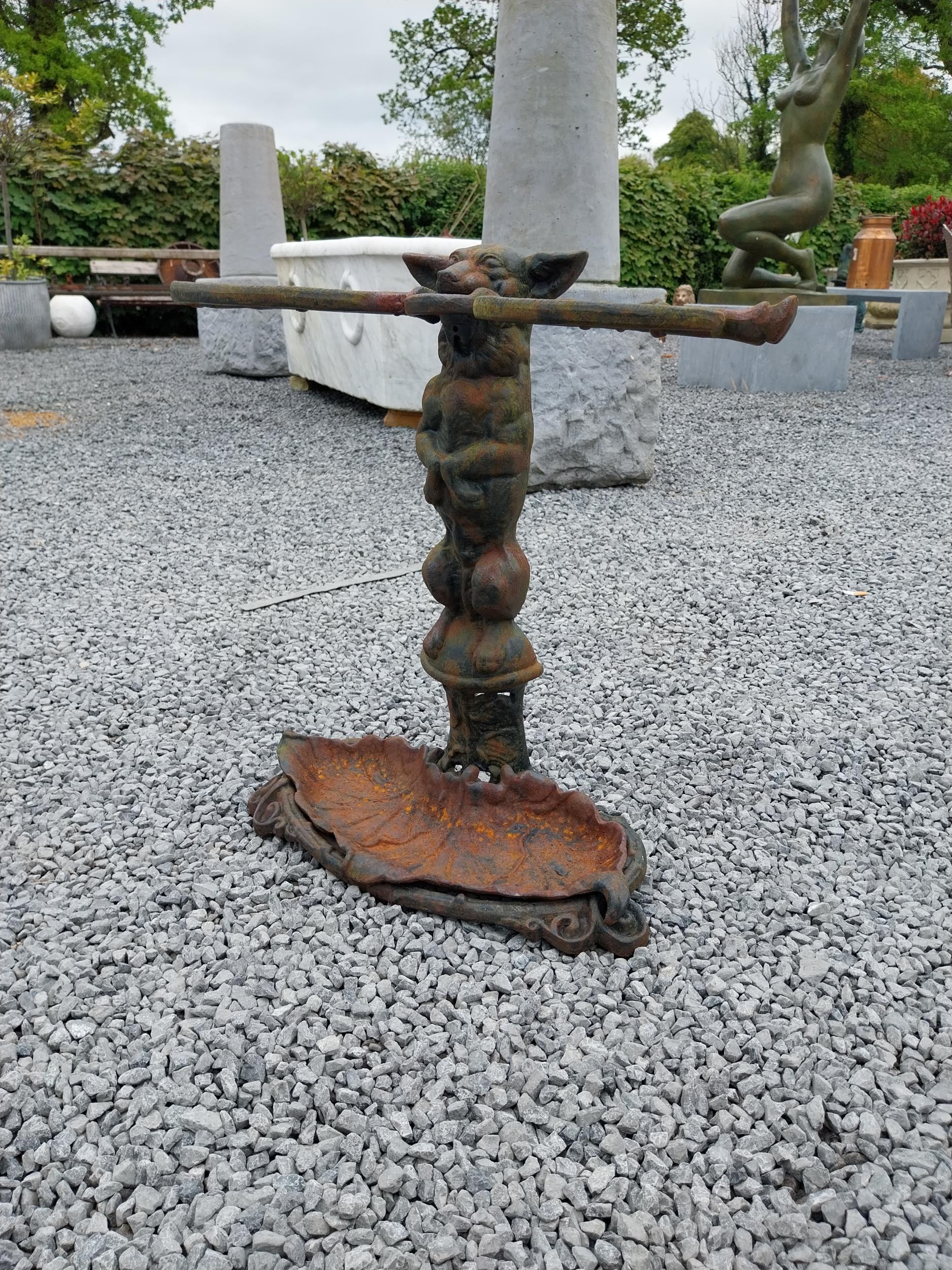 Cast iron stick stand depicting a dog in the Coalbrookdale style {58 cm H x 60 cm W x 20 cm D}. - Image 6 of 6