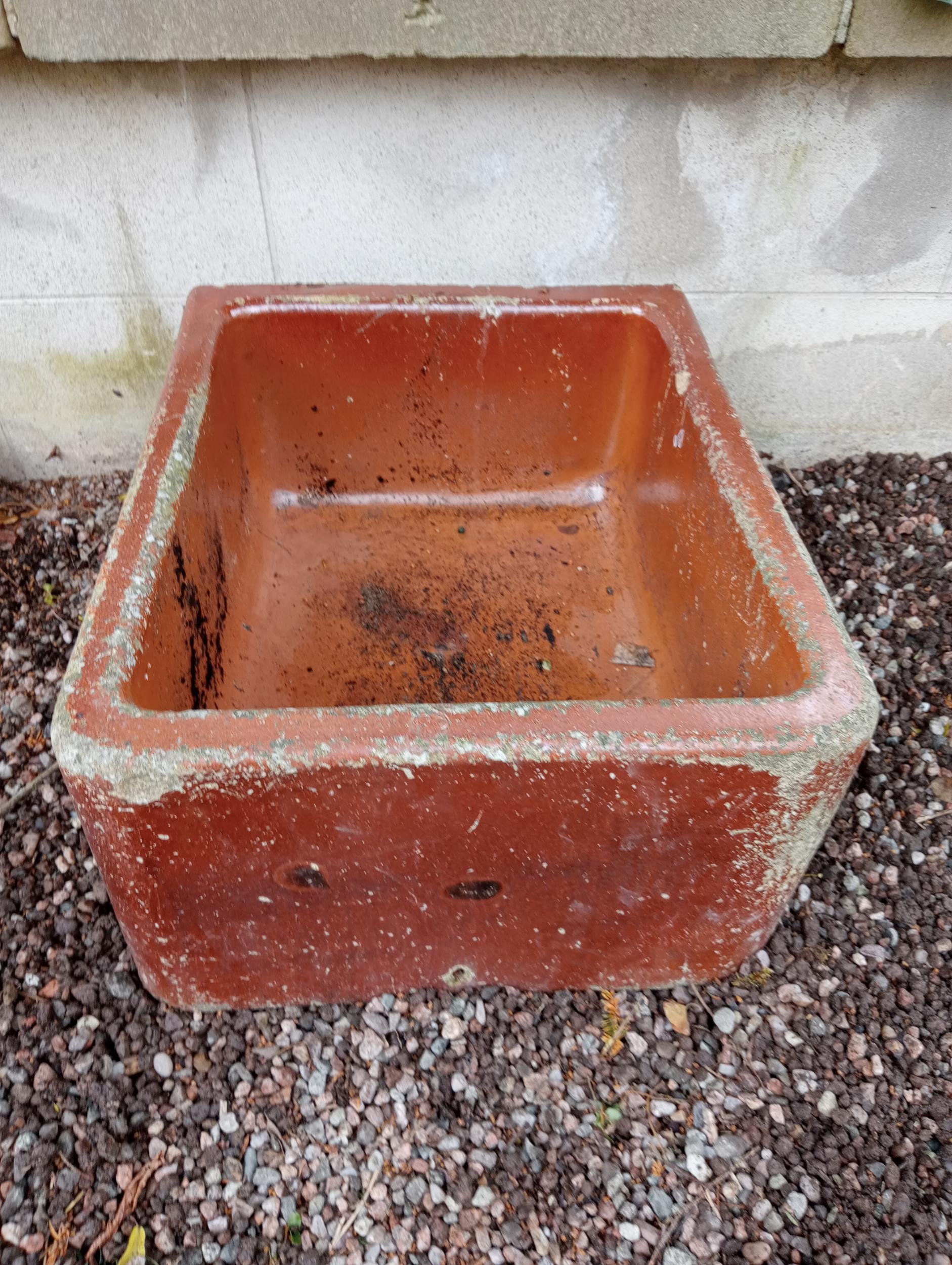 Salt glazed stone trough {H 30cm x W 62cm x D 50cm}. (NOT AVAILABLE TO VIEW IN PERSON)