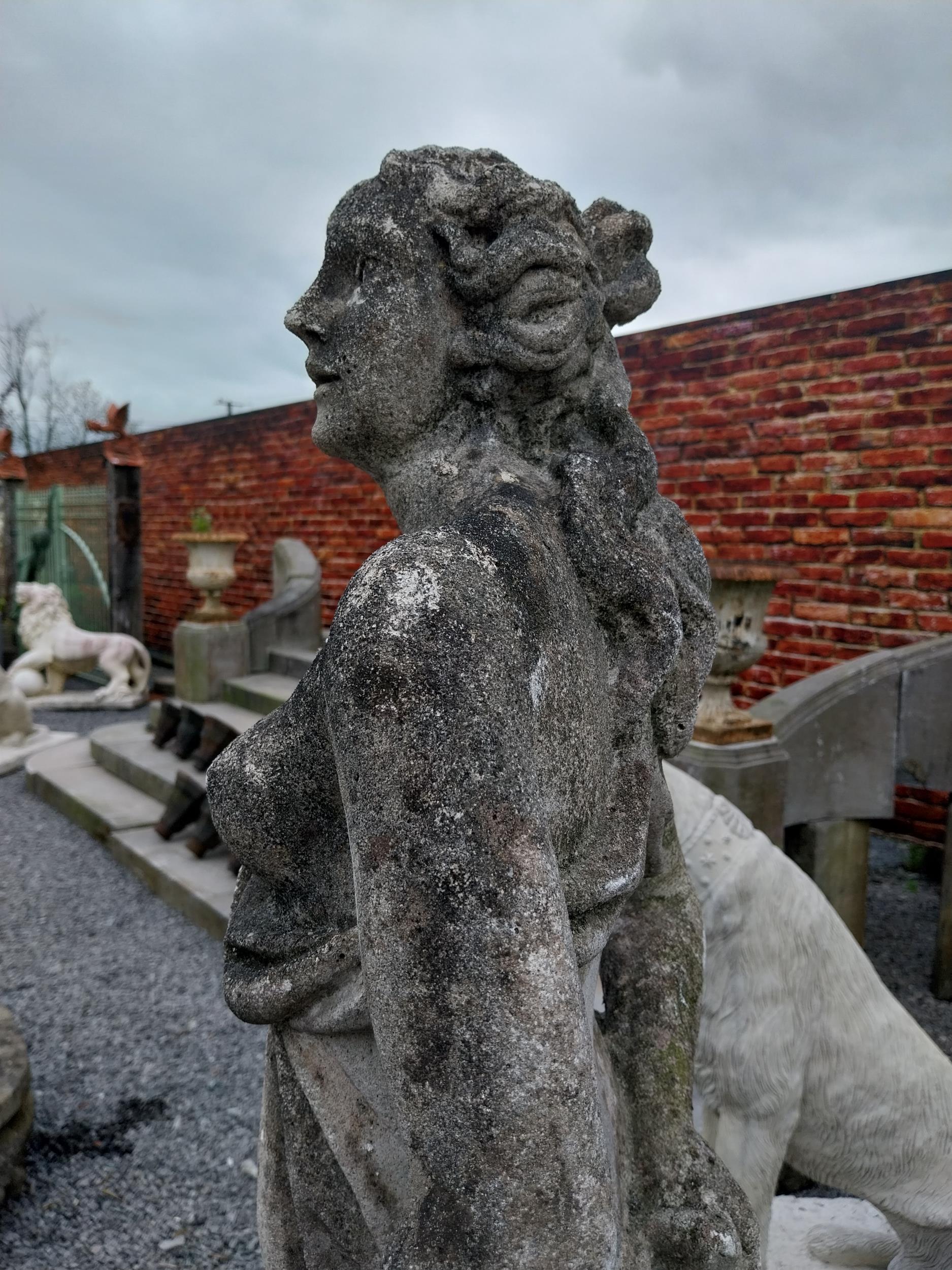 Early 20th C. moulded stone statue of a Grecian lady {117 cm H x 43 cm W x 27 cm D}. - Image 6 of 13