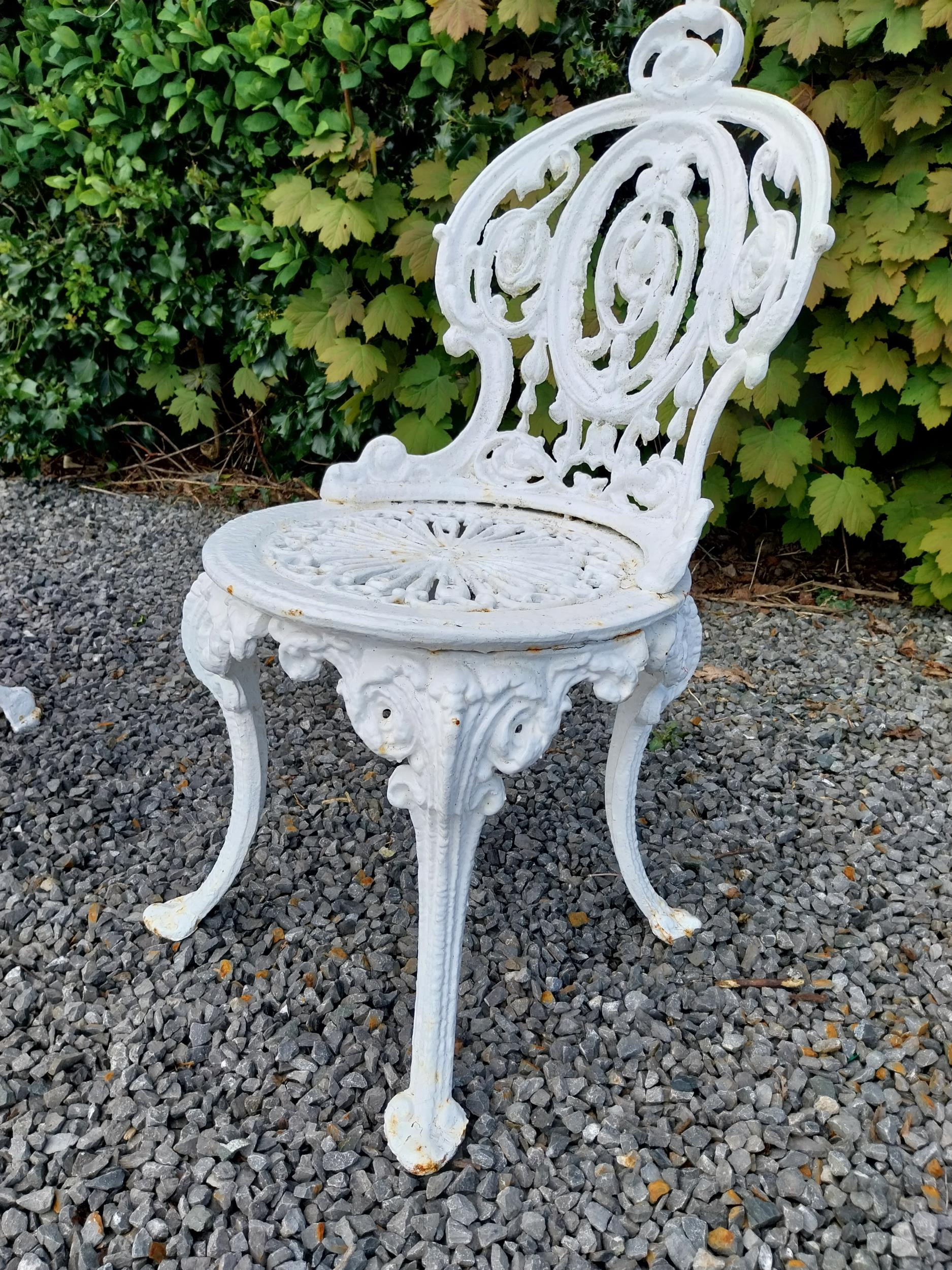 19th C. cast iron garden table with two matching chairs {Tbl. 68 cm H x 59 cm Dia. and Chairs 83 - Image 9 of 11