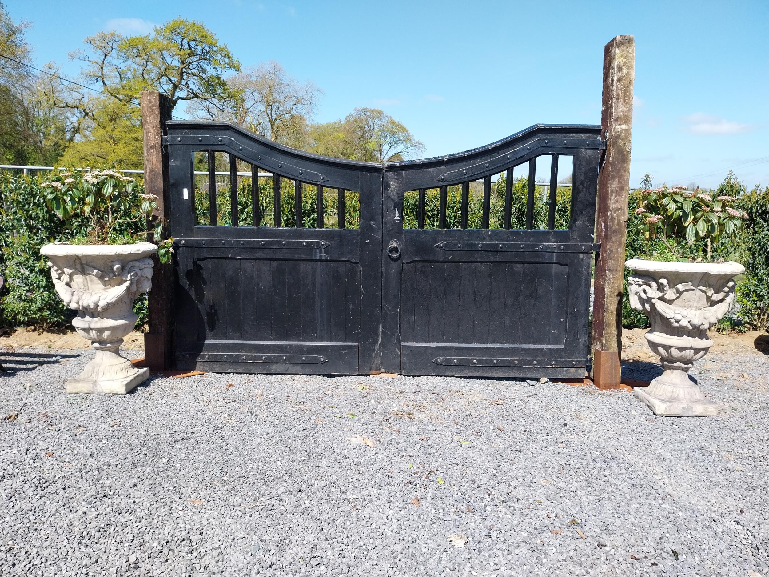 Set of Edwardian painted teak entrance gates - posts not included, gates only {195 cm H x 342 cm W x