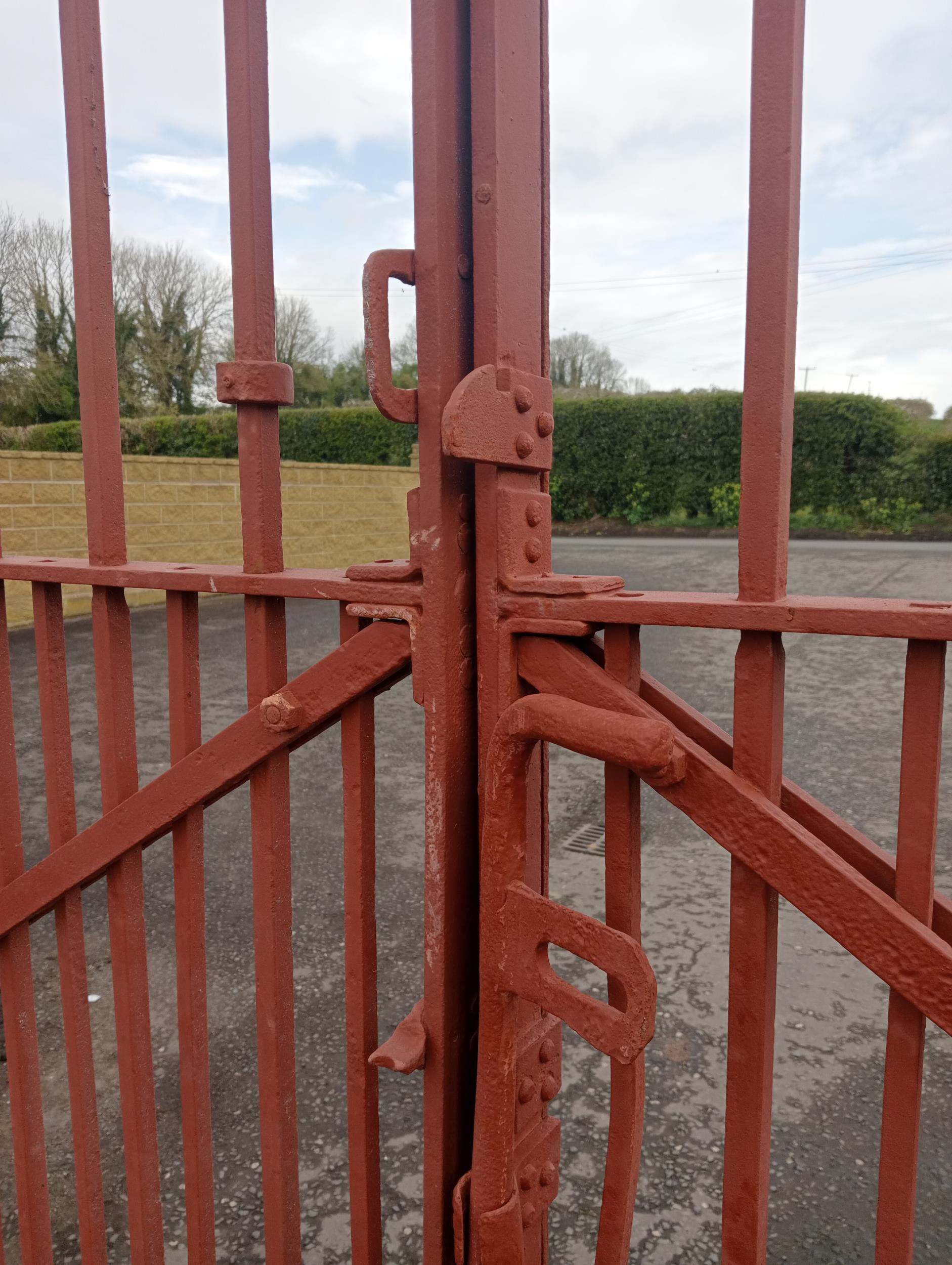 Pair of forged wrought iron riveted entrance gates {H 220cm x W 463cm x D 6cm}. (NOT AVAILABLE TO - Image 8 of 8