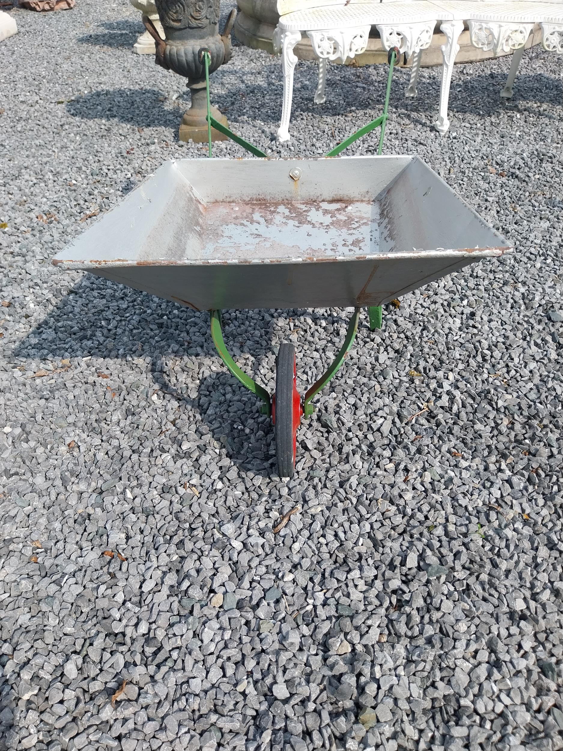 Galvanised metal child's wheel barrow {39 cm H x 57 cm W x 93 cm D}. (NOT AVAILABLE TO VIEW IN - Image 2 of 5