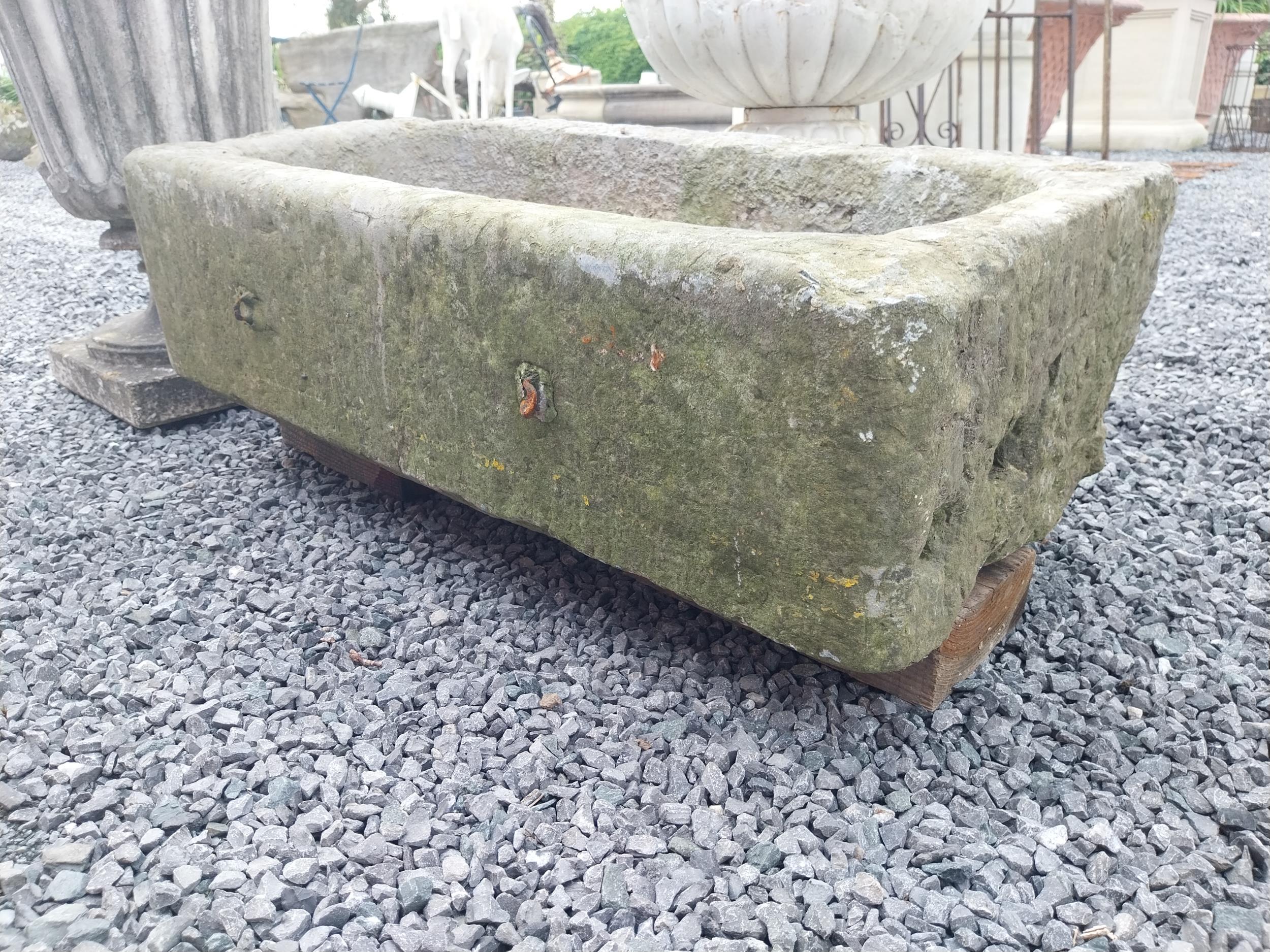 19th C. limestone trough {26 cm H x 85 cm W x 46 cm D}. - Image 3 of 3