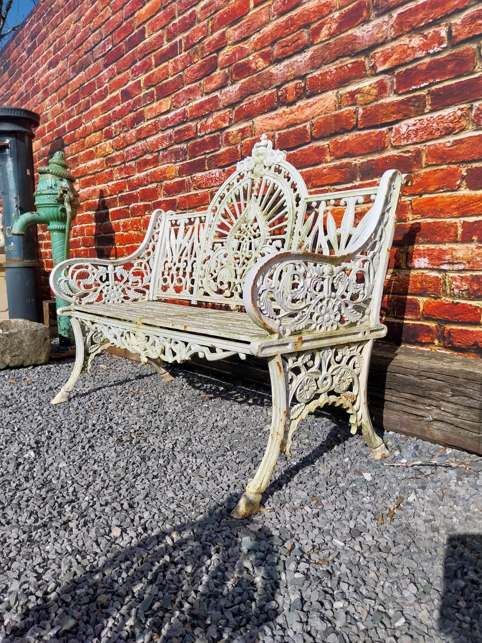 Good quality Pierce Wexford cast iron garden bench {108 cm H x 132 cm W x 65 cm D}. - Image 3 of 10