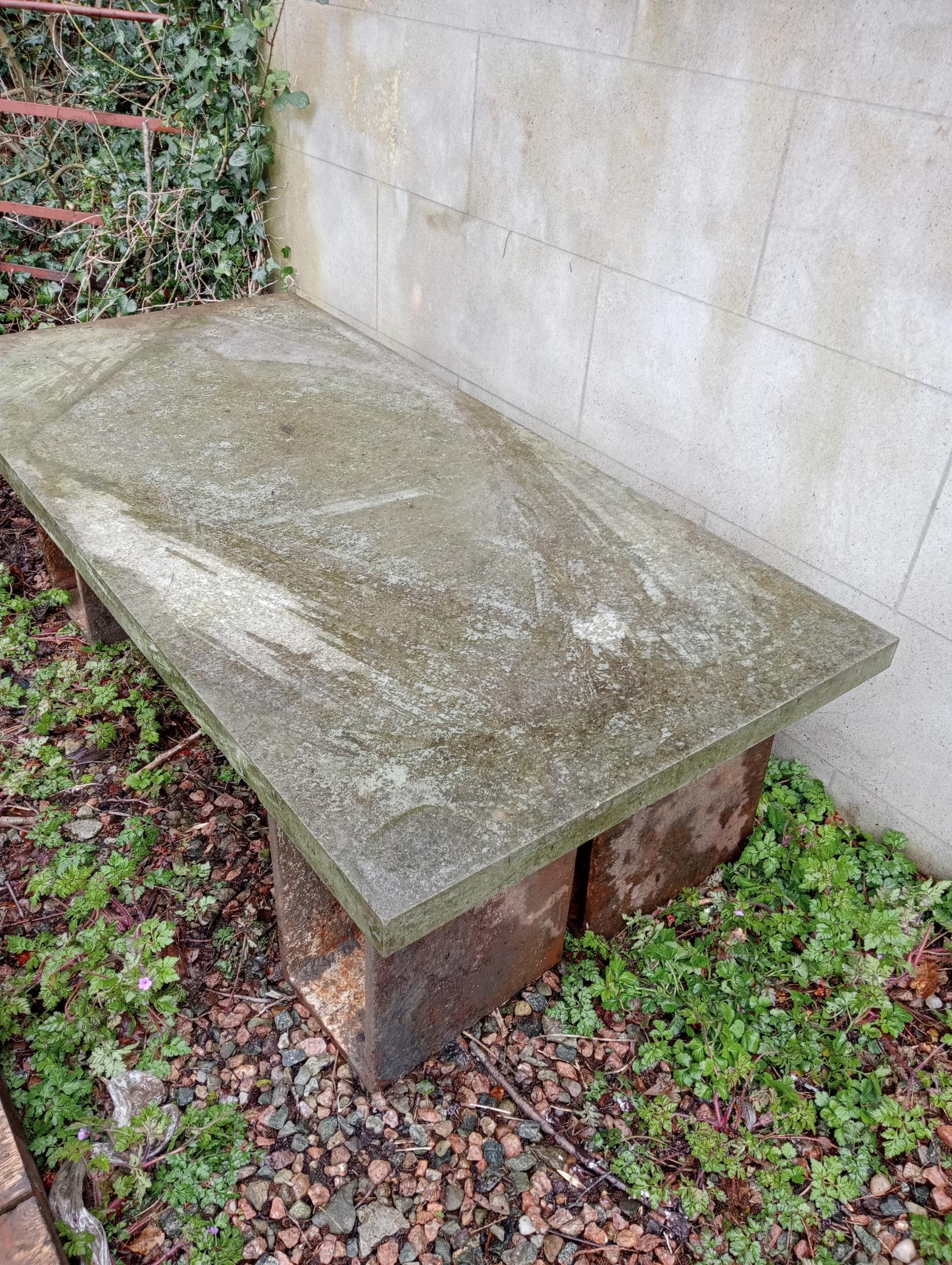 Victorian cast iron and stone garden bench {H 52cm x W 138cm x D 38cm }. (NOT AVAILABLE TO VIEW IN - Image 2 of 3