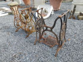 Two early 20th C. cast iron sewing machine bases {71 cm H x 56 cm W x 50 cm D}.