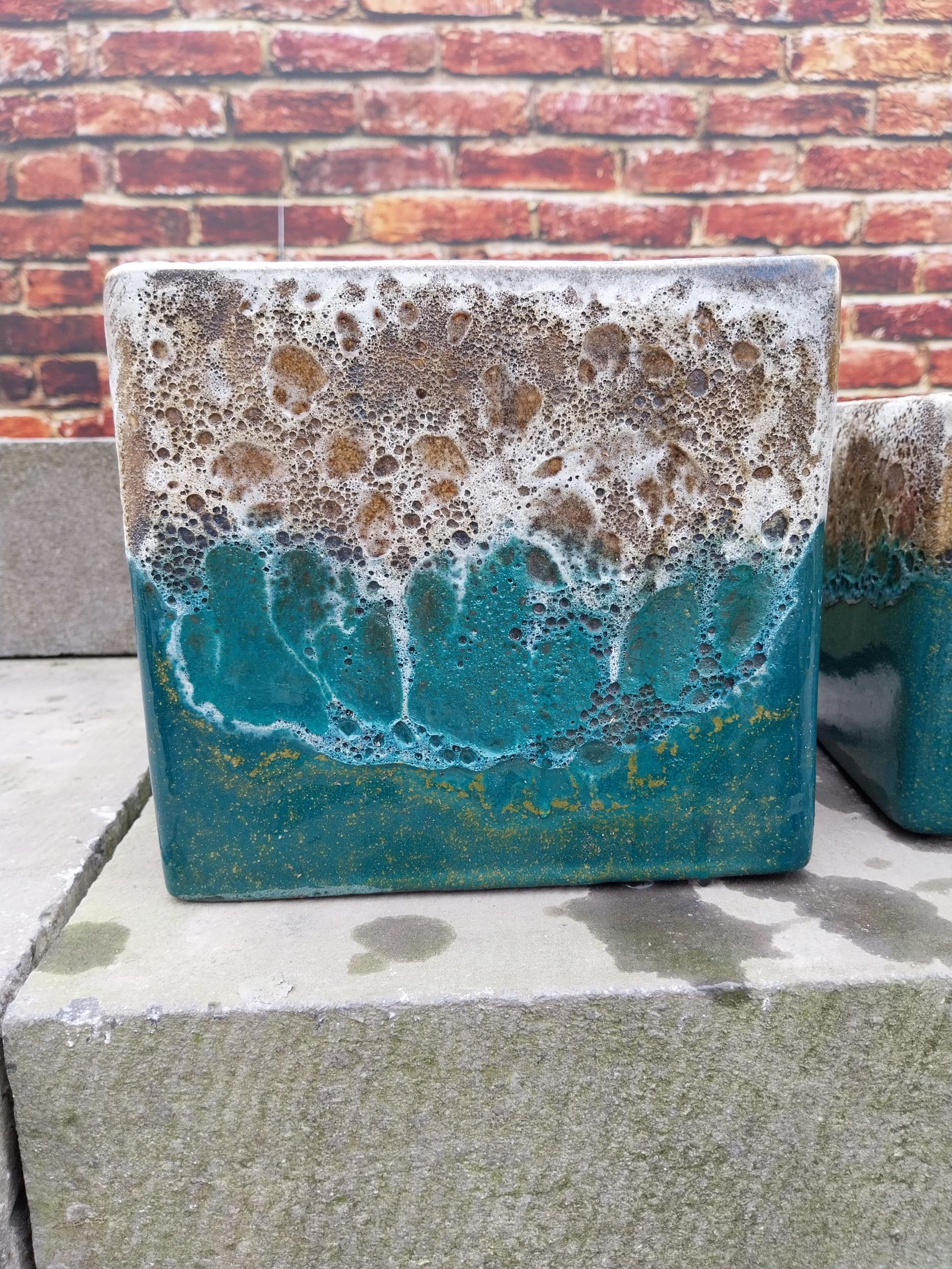 Set of four Atlantis glazed terracotta plant pots {20 cm H x 22 cm W x 22 cm D and 16 cm H x 15 cm W - Image 9 of 11