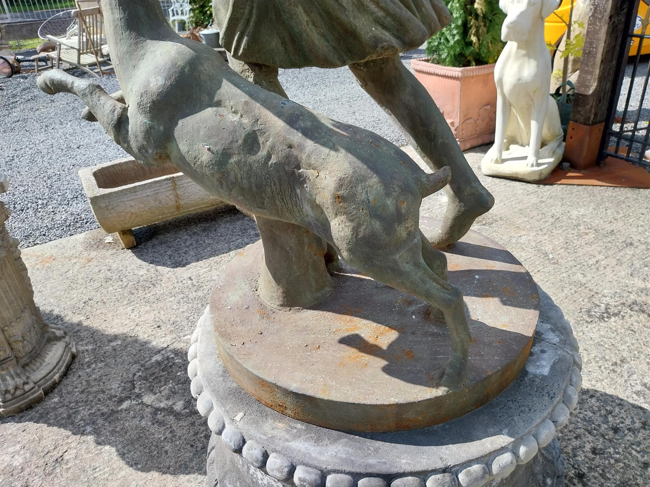 Good quality cast iron life-size statue of The Huntress raised on composition pedestal {240 cm H x - Image 5 of 6