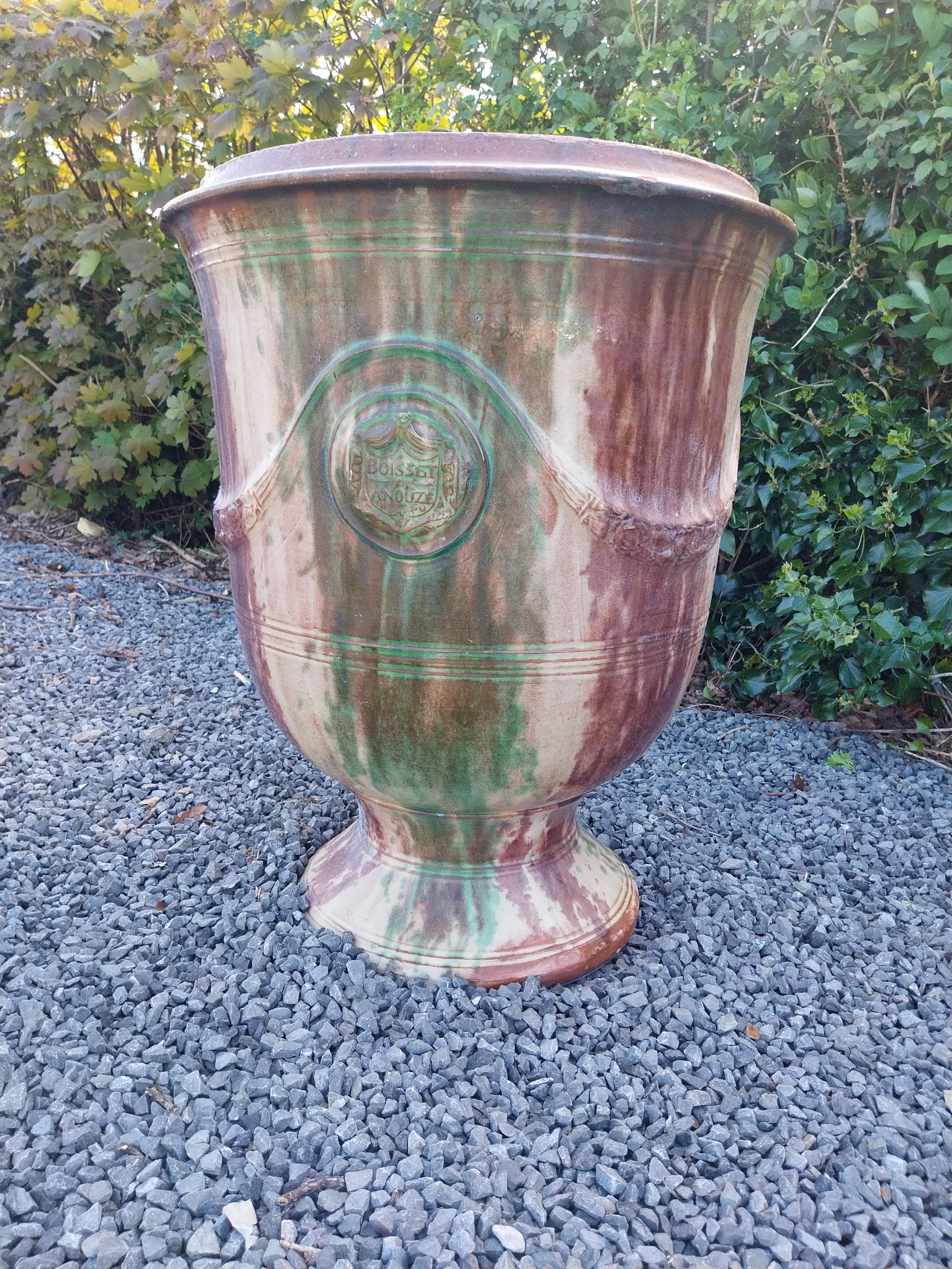 Good quality glazed terracotta Boisset Anduze urn signed (1992) {72 cm H x 56 cm Dia.}. - Image 6 of 9