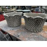 Pair of good quality moulded stone wall planters {22cm H x 33cm W x 20cm D}