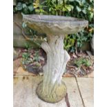 Composition stone tree trunk circular bird bath {H 57cm x Dia 35cm }. (NOT AVAILABLE TO VIEW IN