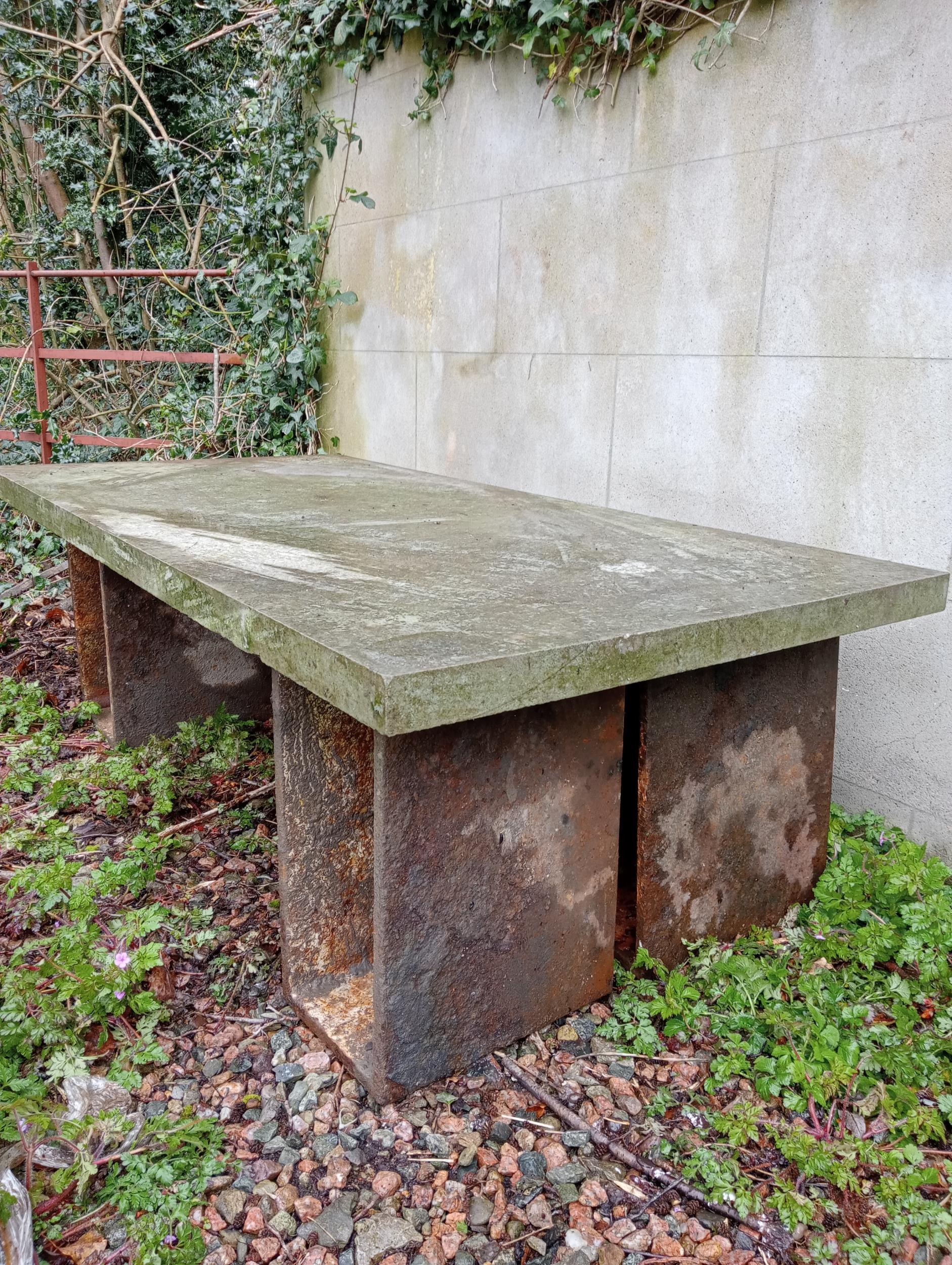 Victorian cast iron and stone garden bench {H 52cm x W 138cm x D 38cm }. (NOT AVAILABLE TO VIEW IN - Image 3 of 3