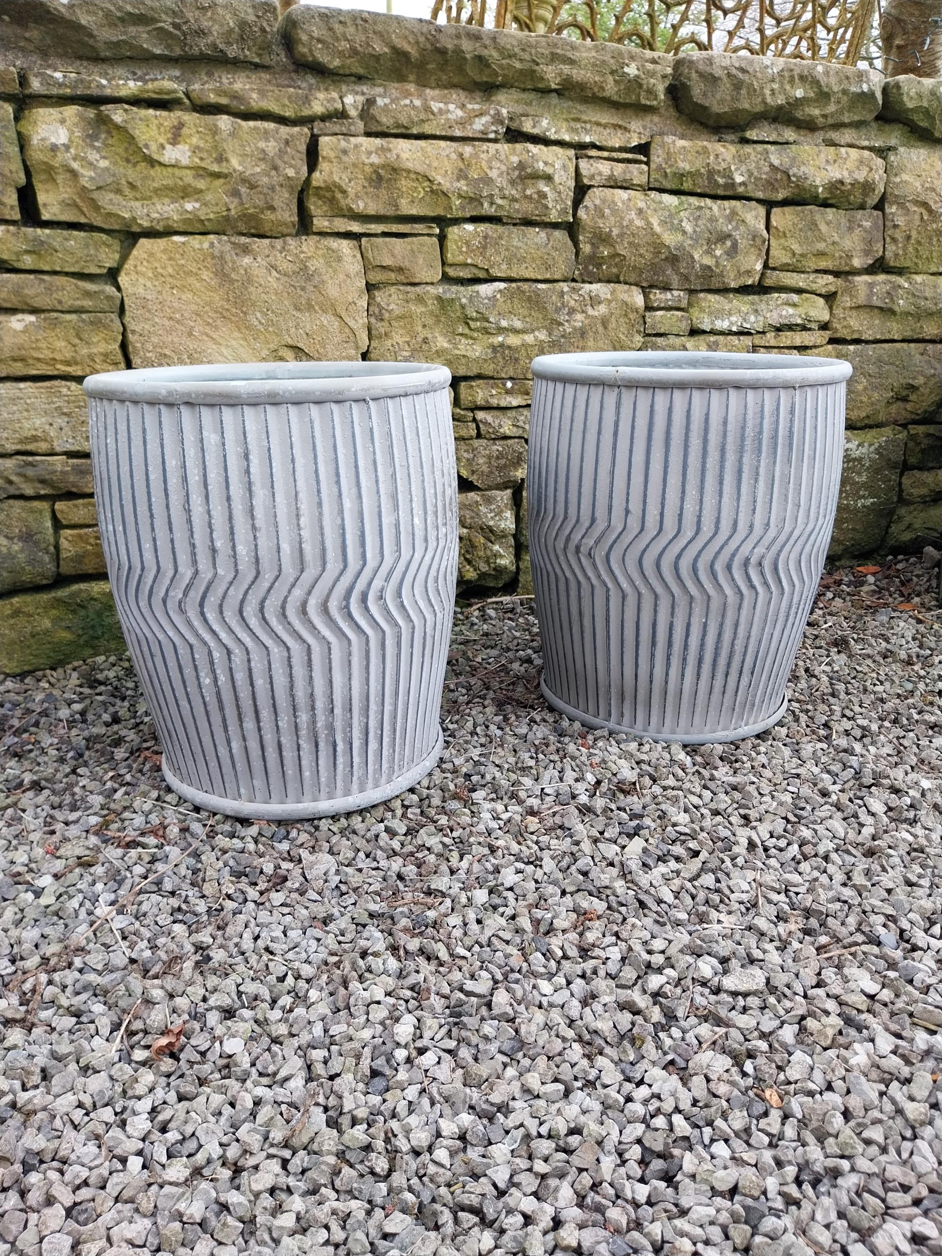 Pair of galvanised metal circular garden planters {48 cm H x 40 cm Dia.}. - Image 3 of 5
