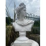 Moulded stone bust of Ceaser raised on reeded pedestal {102cm H x 38cm Dia.}