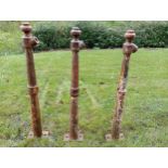 Three Victorian cast iron newel posts {H 100cm x W 10cm }. (NOT AVAILABLE TO VIEW IN PERSON)