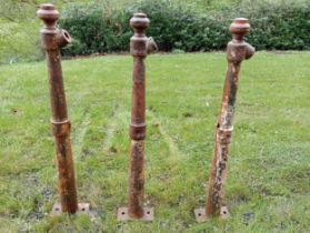 Three Victorian cast iron newel posts {H 100cm x W 10cm }. (NOT AVAILABLE TO VIEW IN PERSON)