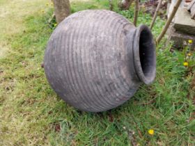 19th C. ribbed terracotta olive pot {64 cm H x 54 cm Dia.}.