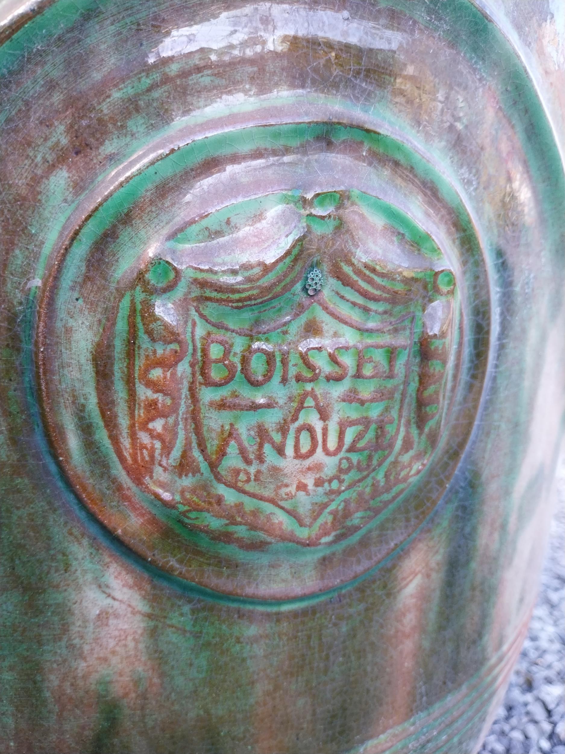 Good quality glazed terracotta Boisset Anduze urn signed (1992) {72 cm H x 56 cm Dia.}. - Image 8 of 9