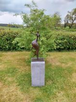 Exceptional quality contemporary bronze sculpture 'The Curvy Dancer' raised on slate plinth {Overall