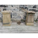 Pair of sandstone chimney pots {H 57cm x W 30cm x D 30cm}. (NOT AVAILABLE TO VIEW IN PERSON)