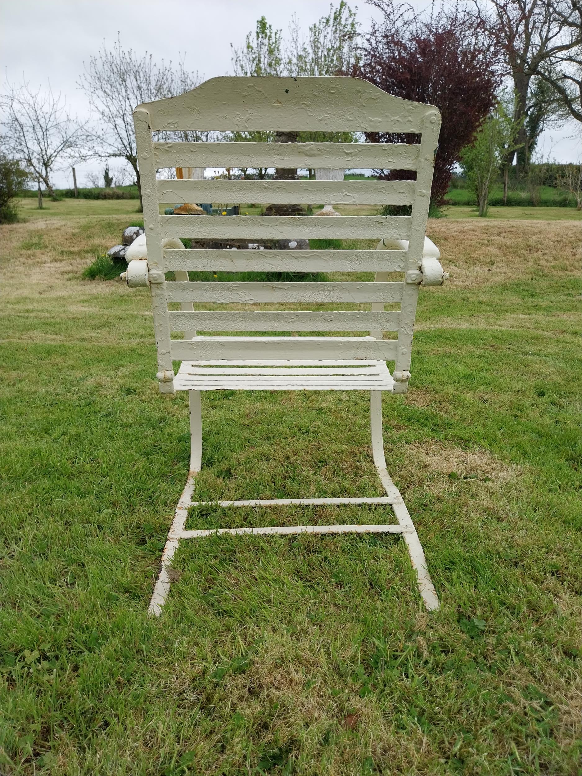 Early 20th C. painted wrought iron sprung garden armchair {90 cm H x 56 cm W x 56 cm D}. - Image 6 of 6