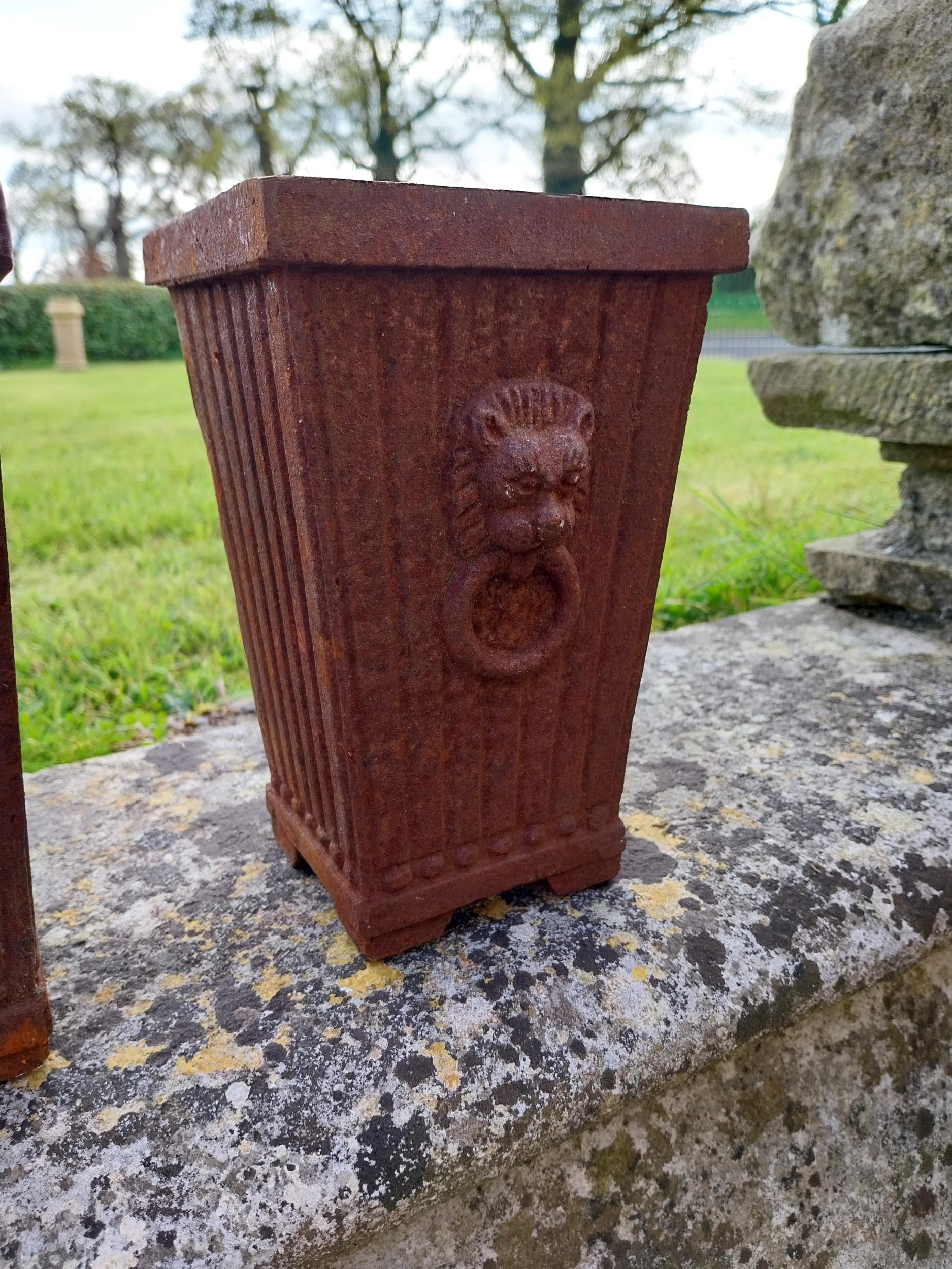 Set of four small cast iron garden planters {20 cm H x 13 cm W x 13 cm D}. - Image 3 of 4