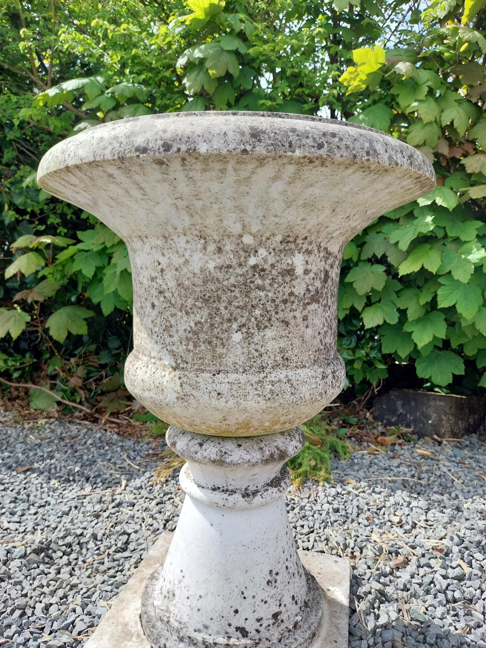 Victorian carved Carrara marble urn on pedestal {72 cm H x 49 cm Dia.}. - Image 5 of 6