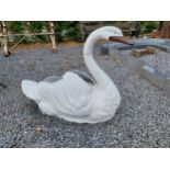 Good quality painted aluminium statue of a Swan {65 cm H x 94 cm W x 38 cm D}.