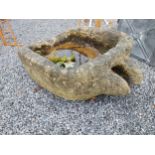 Rare 19th C. sandstone trough with spout {32 cm H x 75 cm W x 103 cm D}.