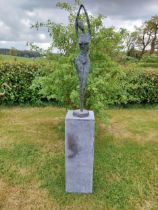 Exceptional quality contemporary bronze sculpture 'The Ballerina' raised on slate plinth {Overall