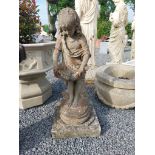 Moulded stone statue of a girl {90cm H x 36cm W x 38cm D}