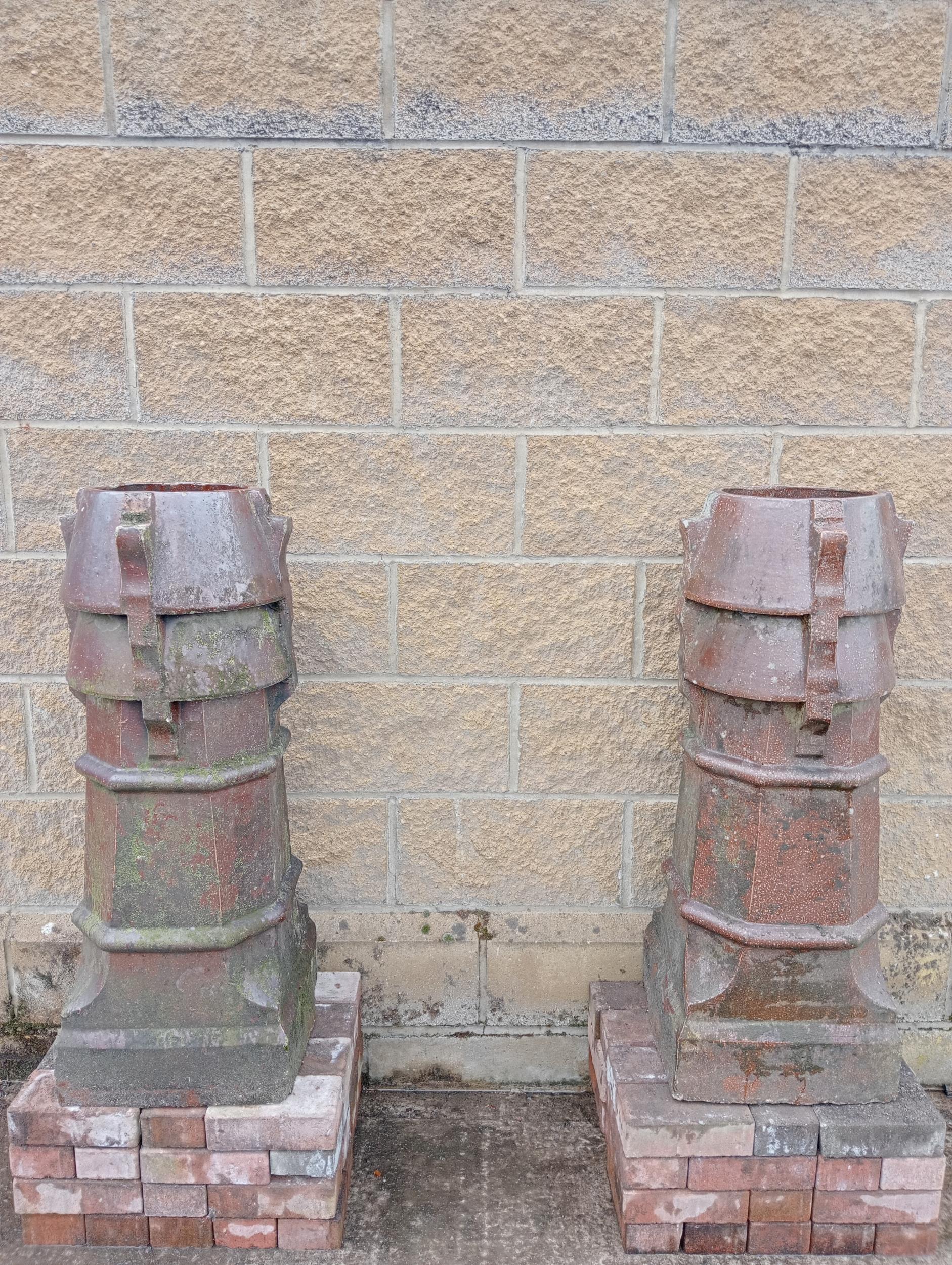 Pair of tall salt glazed chimney pots {H 96cm x 36 x 36 }. (NOT AVAILABLE TO VIEW IN PERSON)