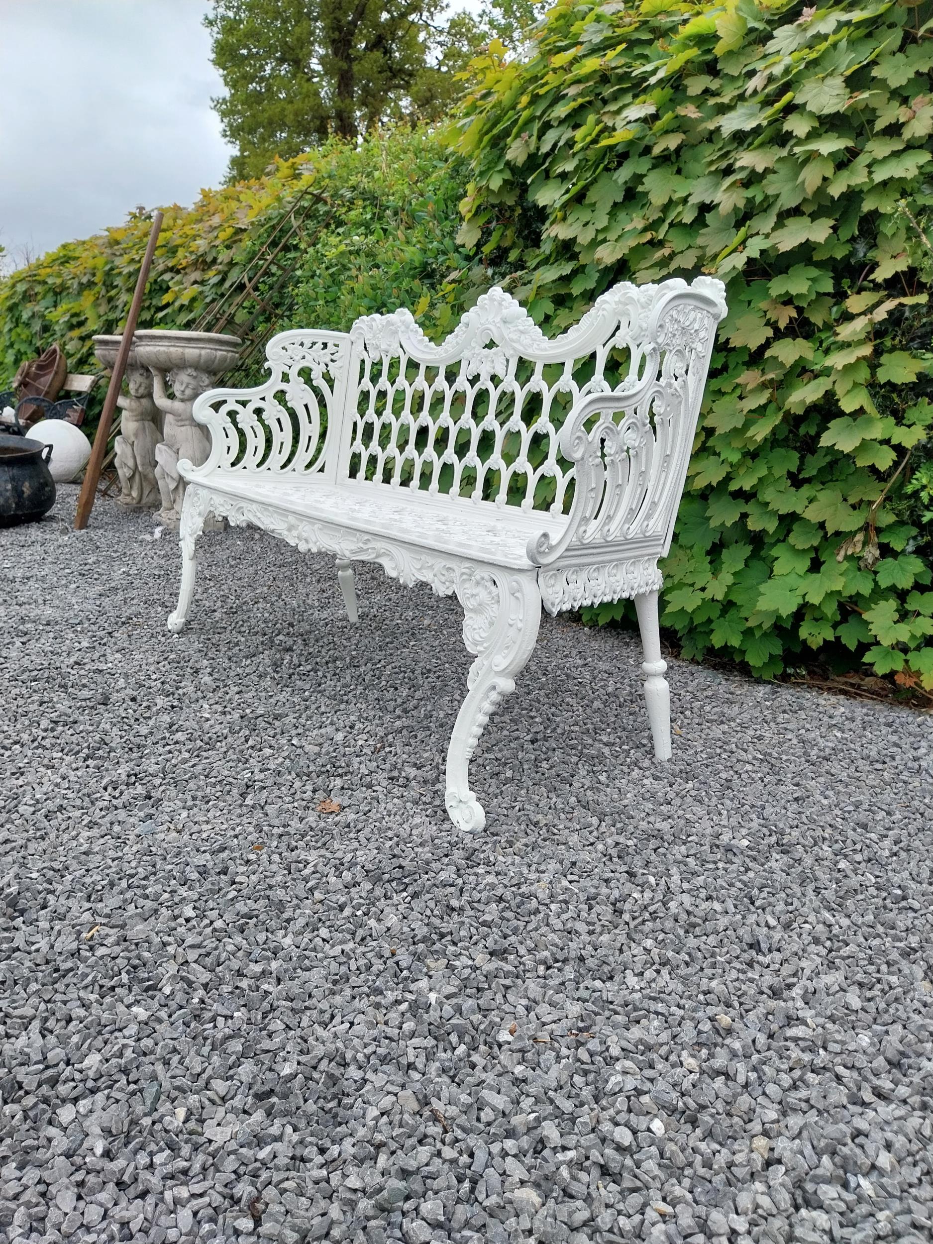 Decorative French cast iron three seater garden bench {95 cm H x 158 cm W X 44 cm D}. - Image 2 of 6